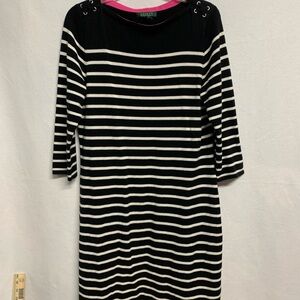 Polo Ralph Lauren Black and White Striped Long Sleeve Dress